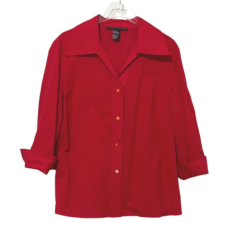 Yansi Fugel - Size 16 -  Cotton Linen Blend Button Down Shirt 3/4 Sleeve B10